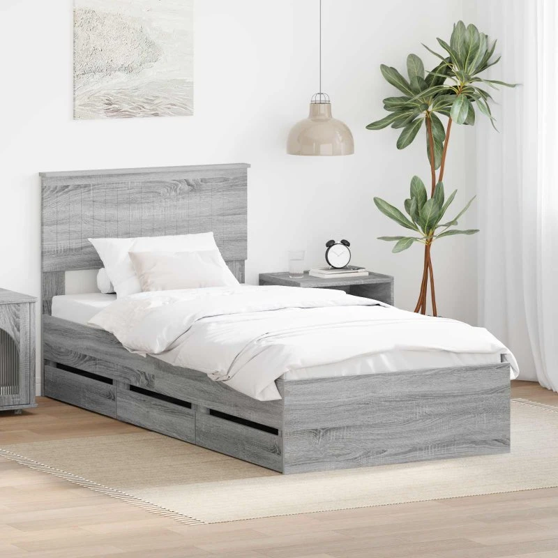 vidaXL Sengestel med skuffe Grå Sonoma 90 x 200 cm Ingeniørtræ