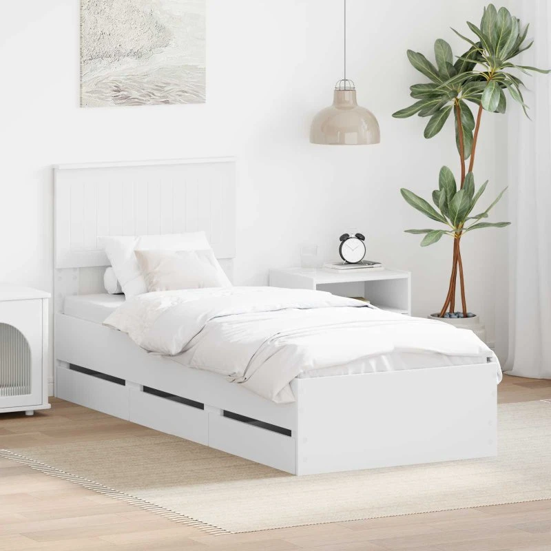 vidaXL Sengestel med skuffe Hvid 75 x 190 cm Ingeniørtræ