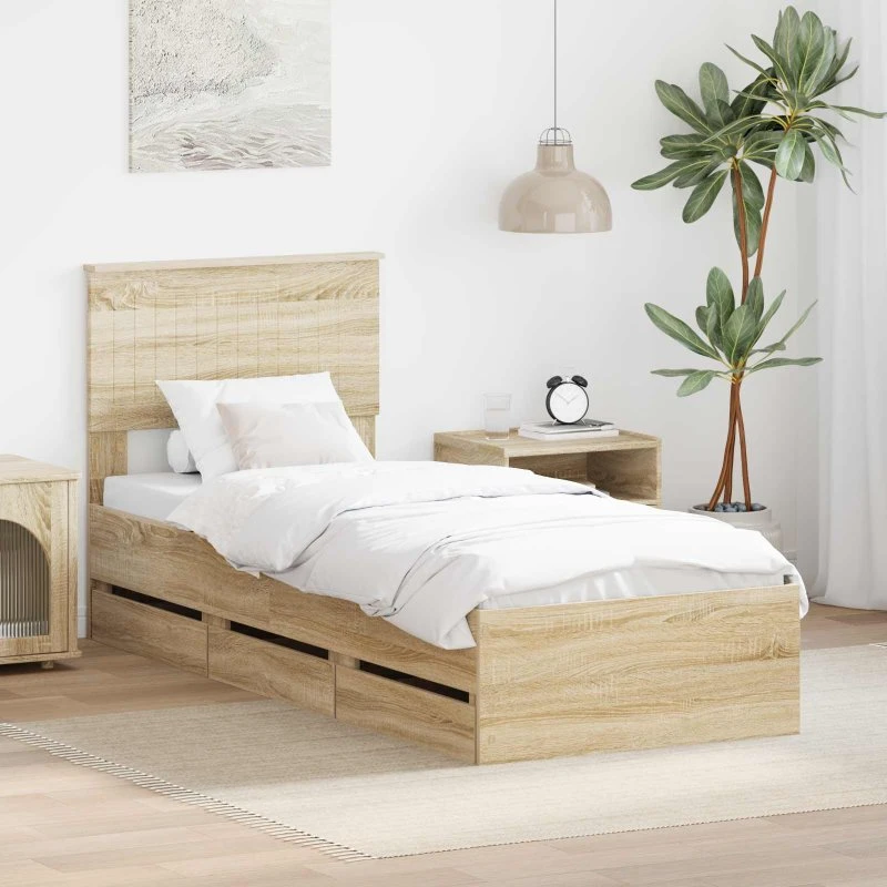 vidaXL Sengestel med skuffe 75 x 190 cm, Sonoma eg, Ingeniørtræ