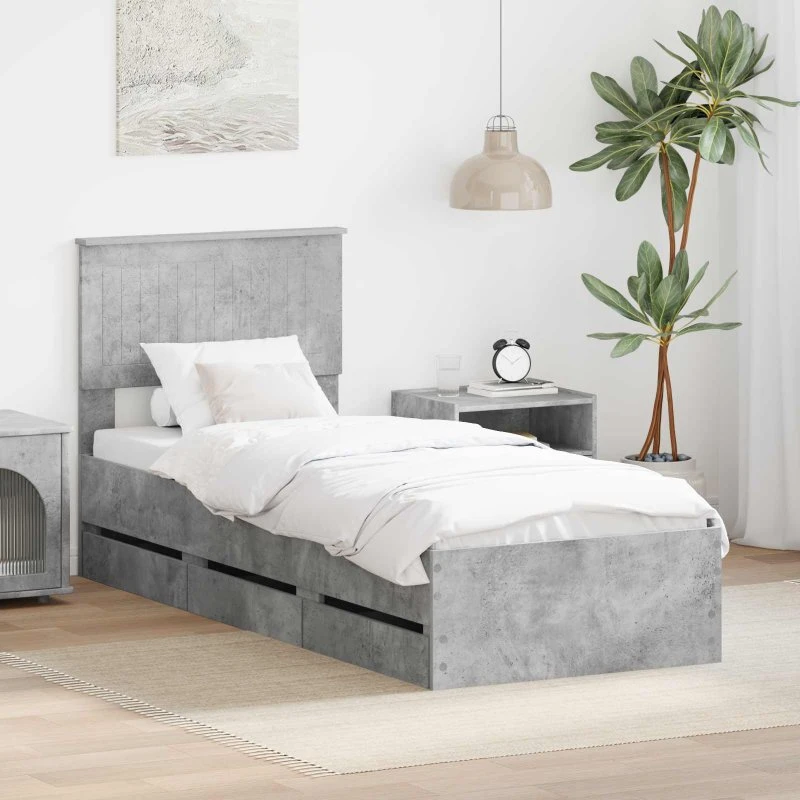 vidaXL Sengestel med skuffe 75 x 190 cm Beton Grå Ingeniørtræ