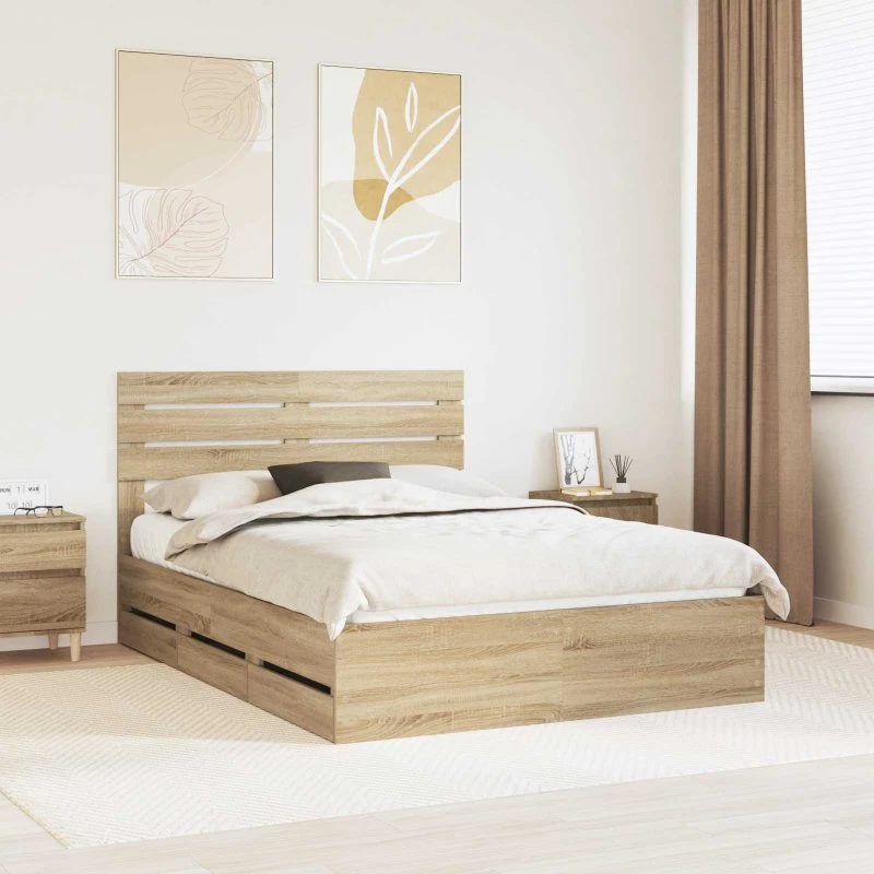 vidaXL Sengestel med skuffe 150x200 cm Sonoma eg Ingeniørtræ