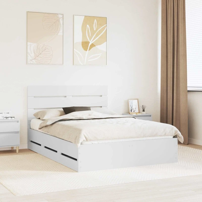 vidaXL Sengestel med Skuffe Hvid 140x190 cm Ingeniørtræ