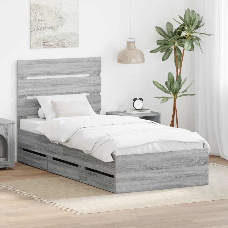 vidaXL Sengestel med skuffe Grå Sonoma 75 x 190 cm Ingeniørtræ