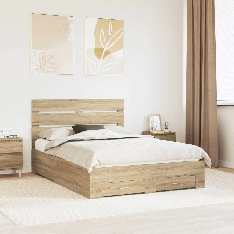 vidaXL Sengestel med skuffe 150 x 200 cm Sonoma eg, konstrueret træ