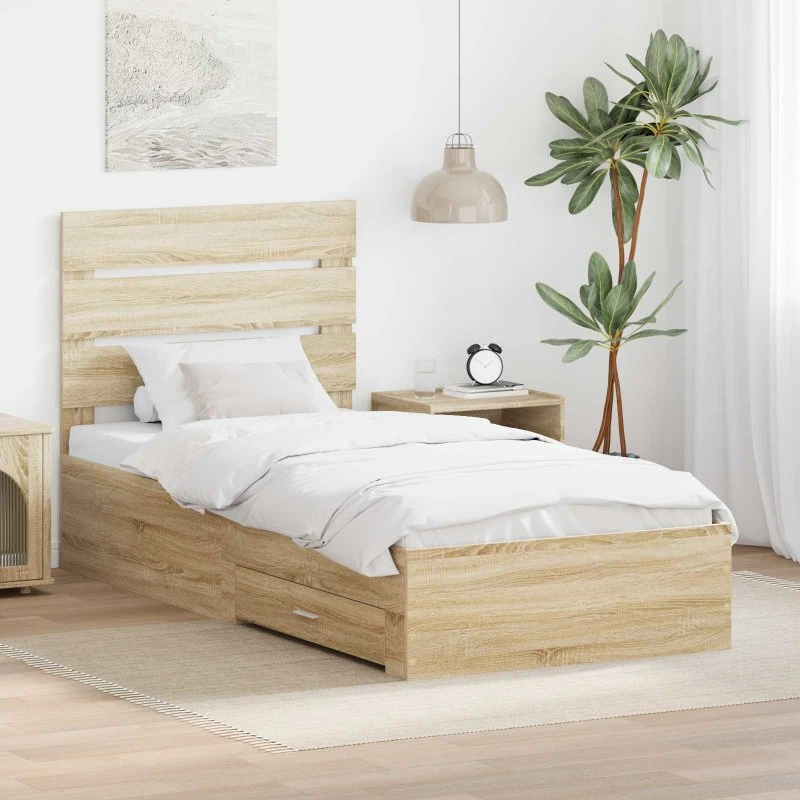 vidaXL Sengestel med skuffe 90x200 cm Sonoma eg træ