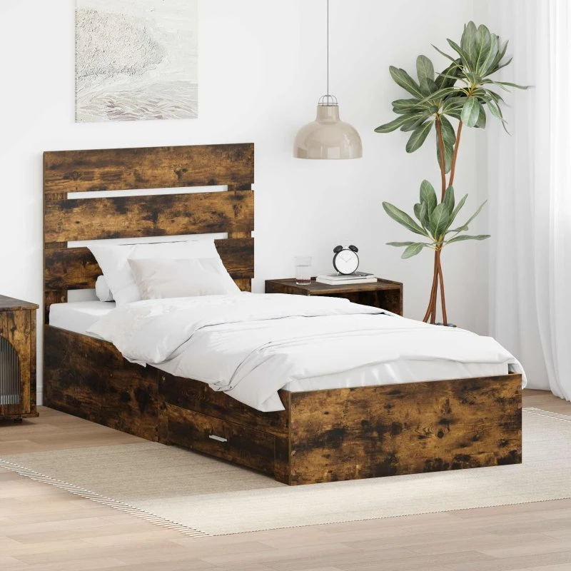 vidaXL Sengestel med skuffe 90 x 190 cm, røget eg