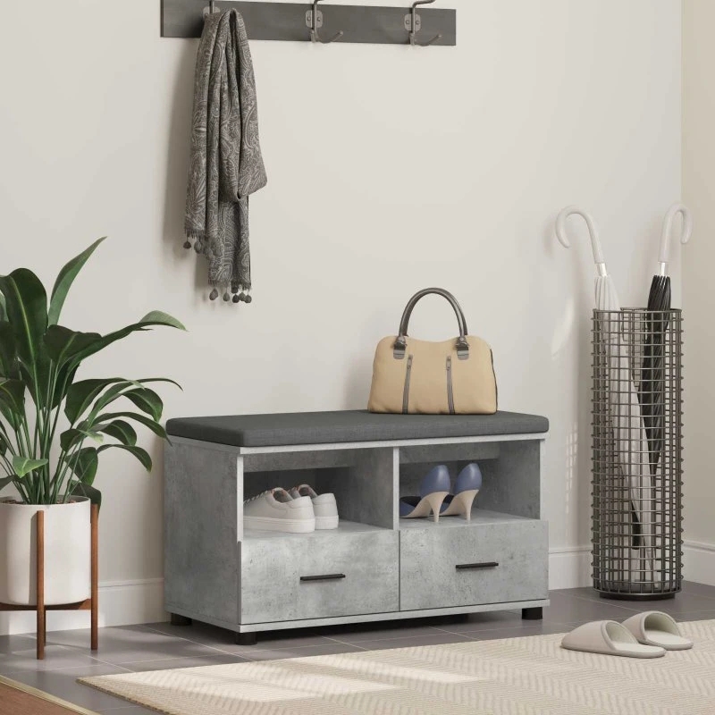 vidaXL Hallbænk Beton Grå 80 x 38 x 46 cm med pude