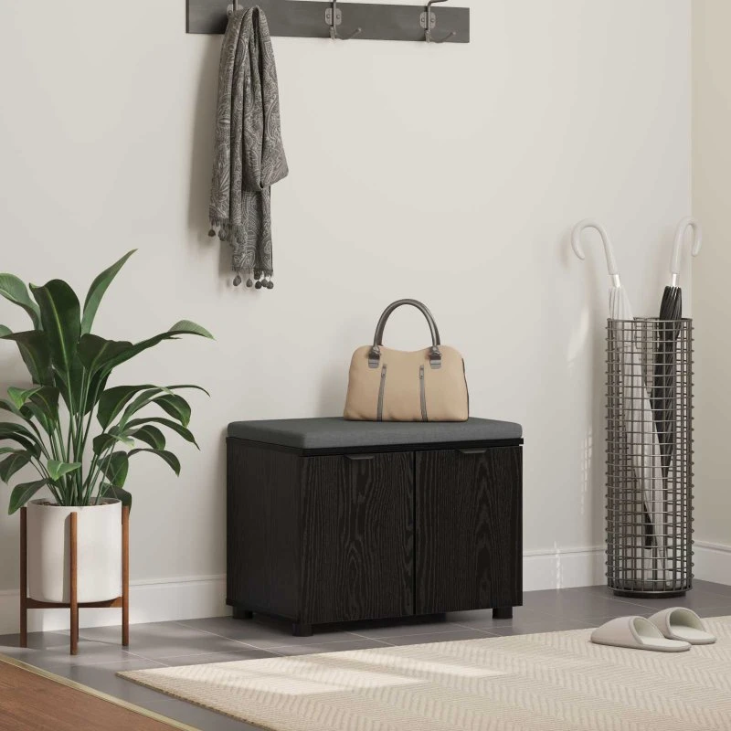 vidaXL Hallbænk med pude, Sort, 60 x 38 x 46 cm