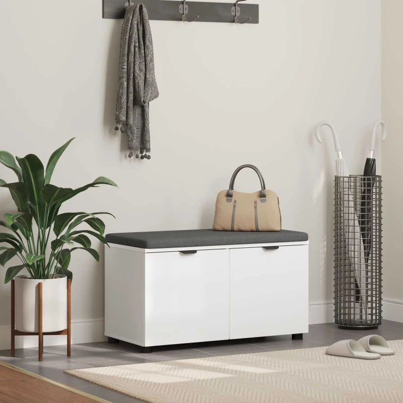 vidaXL Hallbænk med pude og opbevaring, Hvid, 80 x 38 x 46 cm