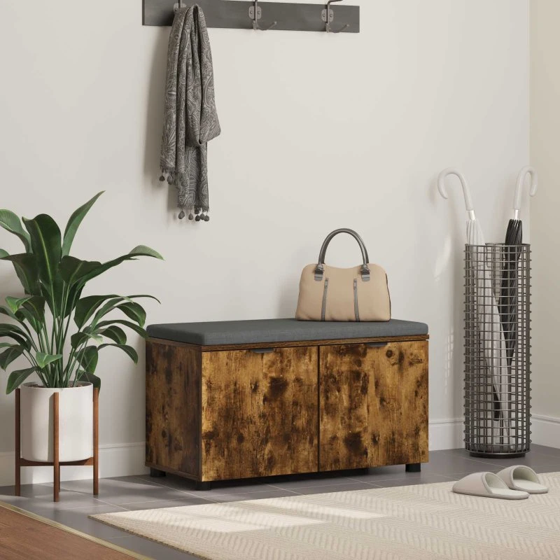 vidaXL Hallbænk med pude, røget eg, 80 x 38 x 46 cm