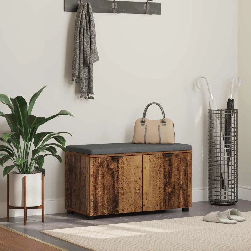 vidaXL Hallbænk Gammelt Træ 80 x 38 x 46 cm med Pude og Opbevaring