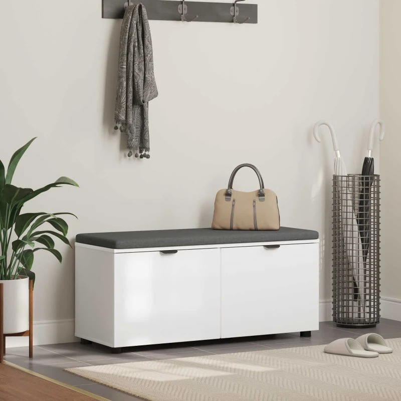 vidaXL Hallbænk med pude og opbevaring, Hvid, 100 x 38 x 46 cm