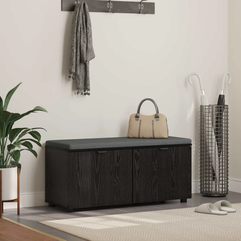vidaXL Hallbænk med pude, Sort, 100 x 38 x 46 cm