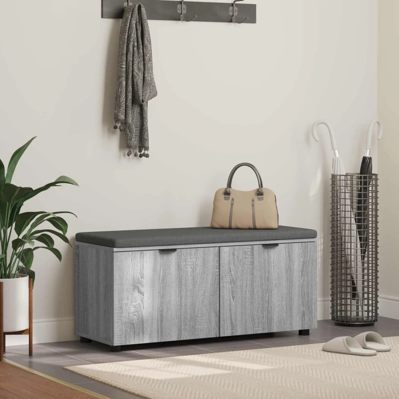 vidaXL Hallbænk Grå Sonoma 100 x 38 x 46 cm med opbevaring