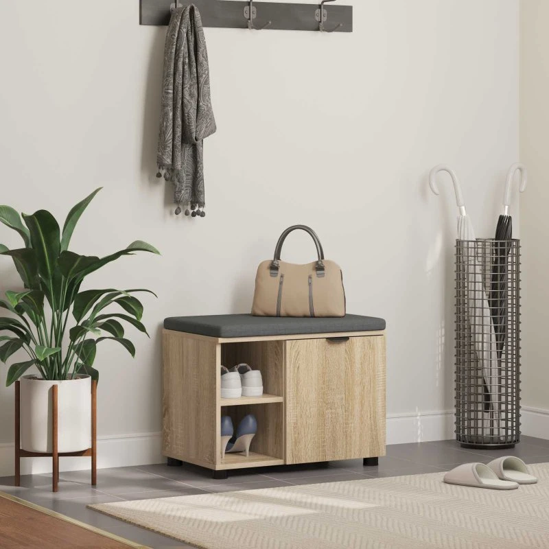 vidaXL Hallbænk med dør Sonoma eg 60 x 38 x 46 cm