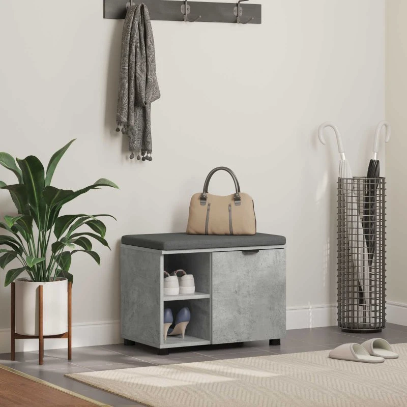 vidaXL Hallbænk med pude, Beton Grå 60 x 38 x 46 cm