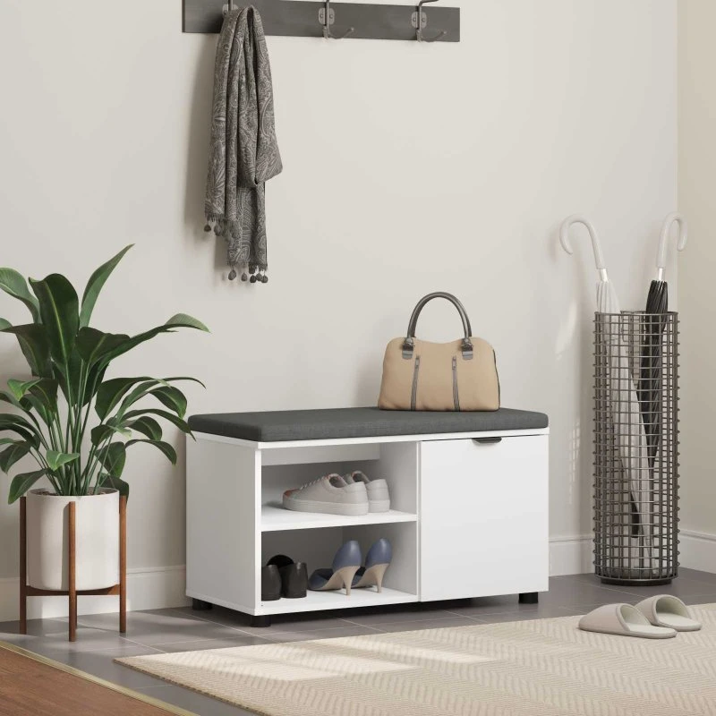 vidaXL Hallbænk med pude Hvid 80 x 38 x 46 cm