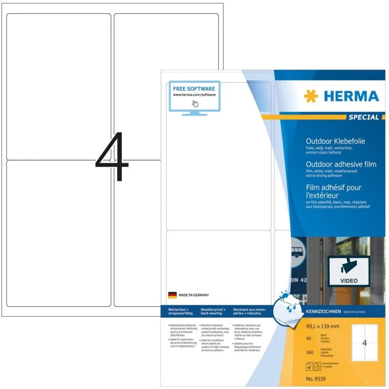 HERMA Etiketter A4 Outdoor klebefolie hvid 99,1×139 mm, 160 stk