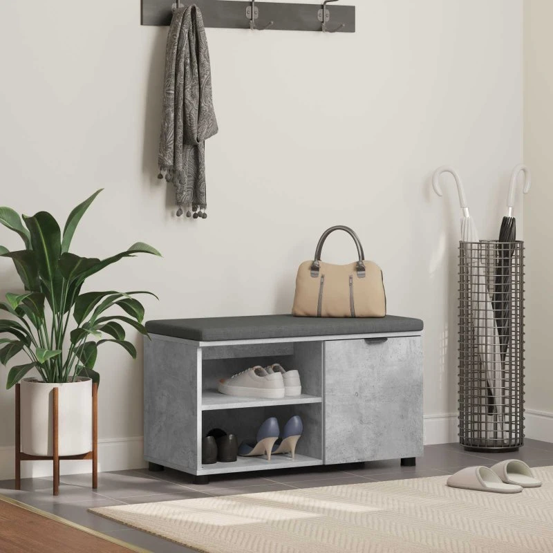 vidaXL Hallbænk med pude, Beton Grå 80 x 38 x 46 cm