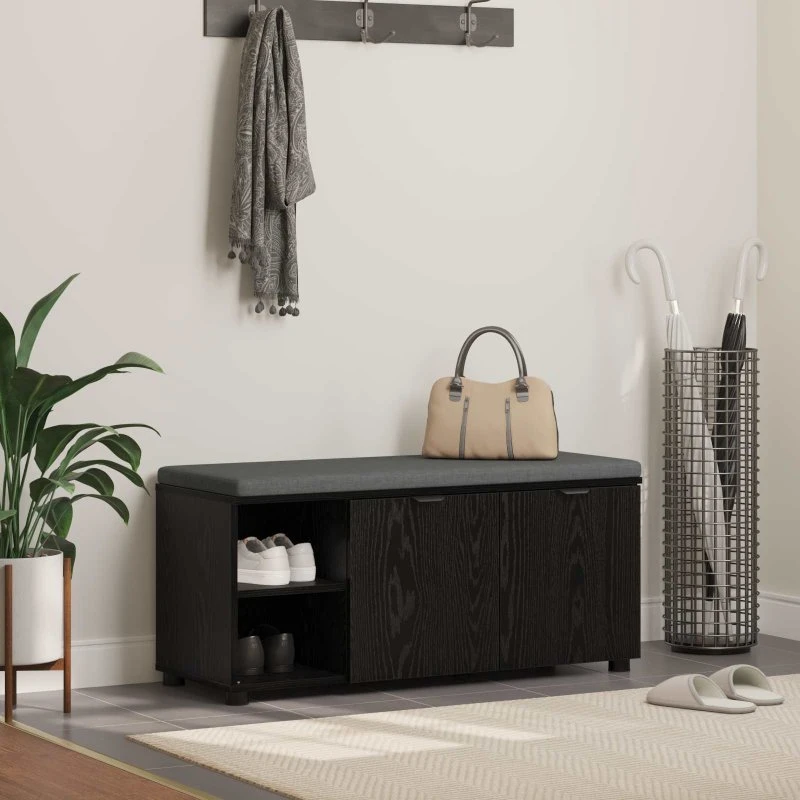 vidaXL Hallbænk med pude, Sort, 100 x 38 x 46 cm