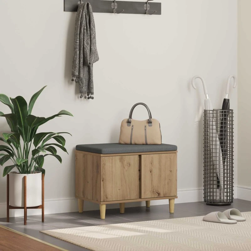 vidaXL Hallbænk Artisan Egetræ 60 x 38 x 46 cm med opbevaring