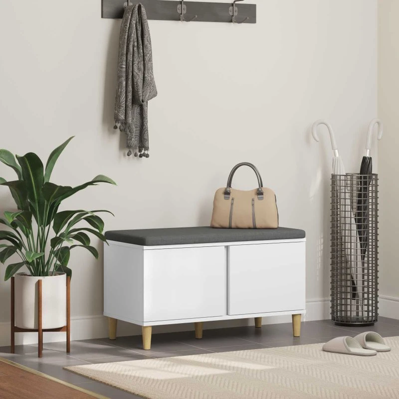 vidaXL Hallbænk med pude og opbevaring, Hvid, 80 x 38 x 46 cm
