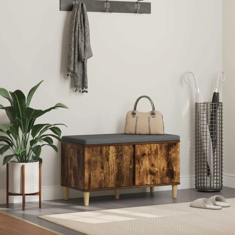 vidaXL Hallbænk med pude, røget eg, 80 x 38 x 46 cm