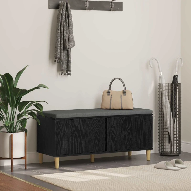 vidaXL Hallbænk med pude, Sort, 100 x 38 x 46 cm