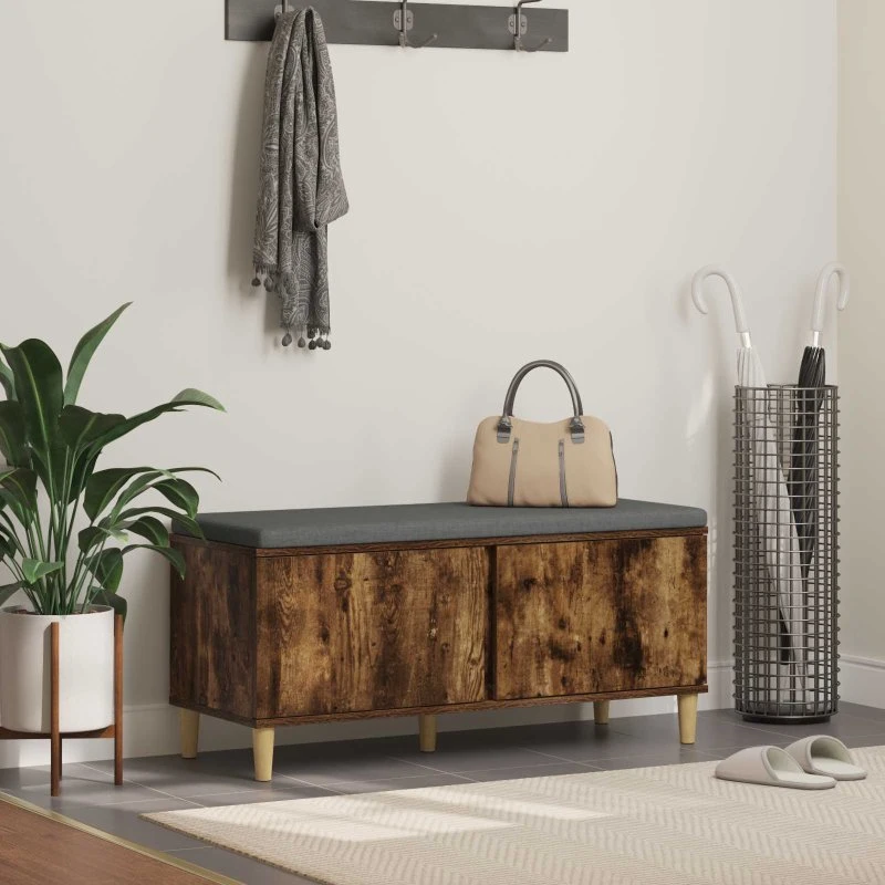 vidaXL Hallbænk med dør, røget eg, 100 x 38 x 46 cm