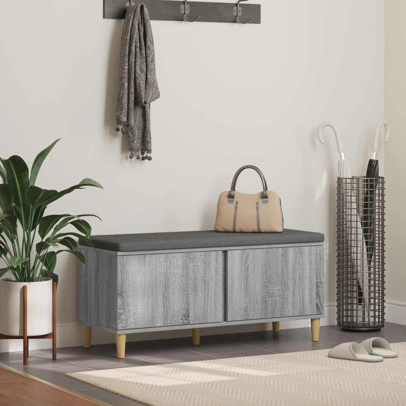 vidaXL Hallbænk Grå Sonoma 100 x 38 x 46 cm med opbevaring