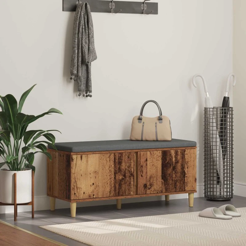 vidaXL Hallbænk Gammelt Træ 100 x 38 x 46 cm med Opbevaring