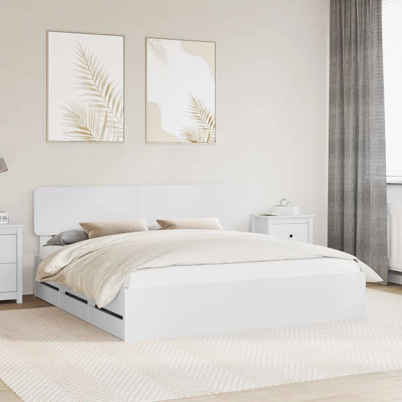 vidaXL Sengestel med skuffe Hvid 200x200 cm Konstrueret træ