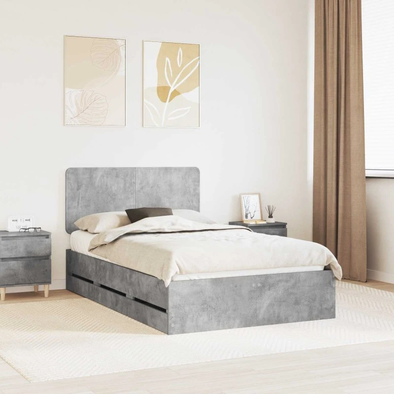vidaXL Sengestel med skuffe 120 x 190 cm Beton Grå Ingeniørtræ