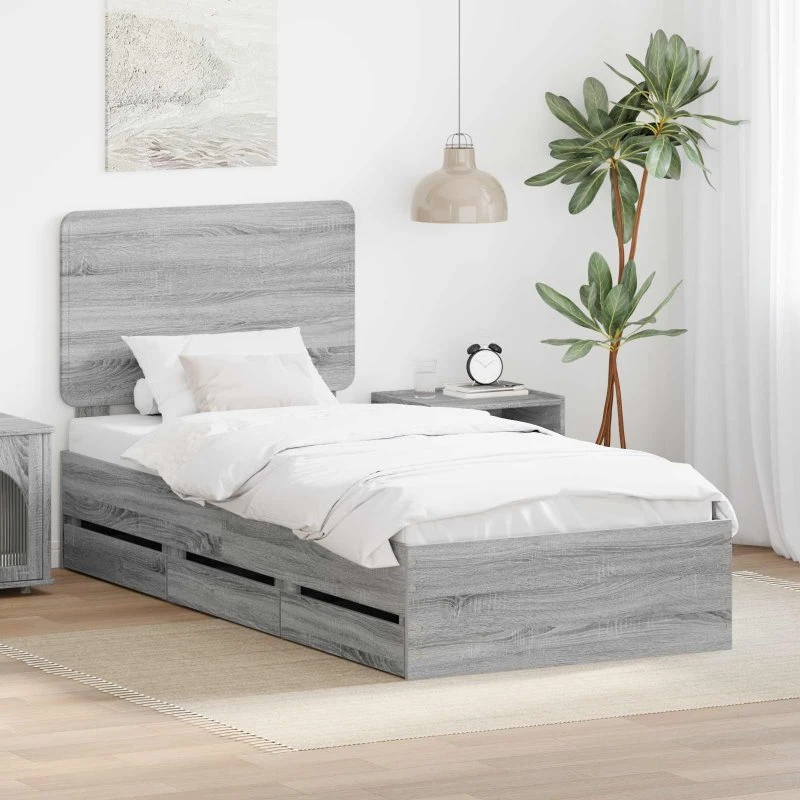 vidaXL Sengestel med skuffe Grå Sonoma 90 x 190 cm Ingeniørtræ