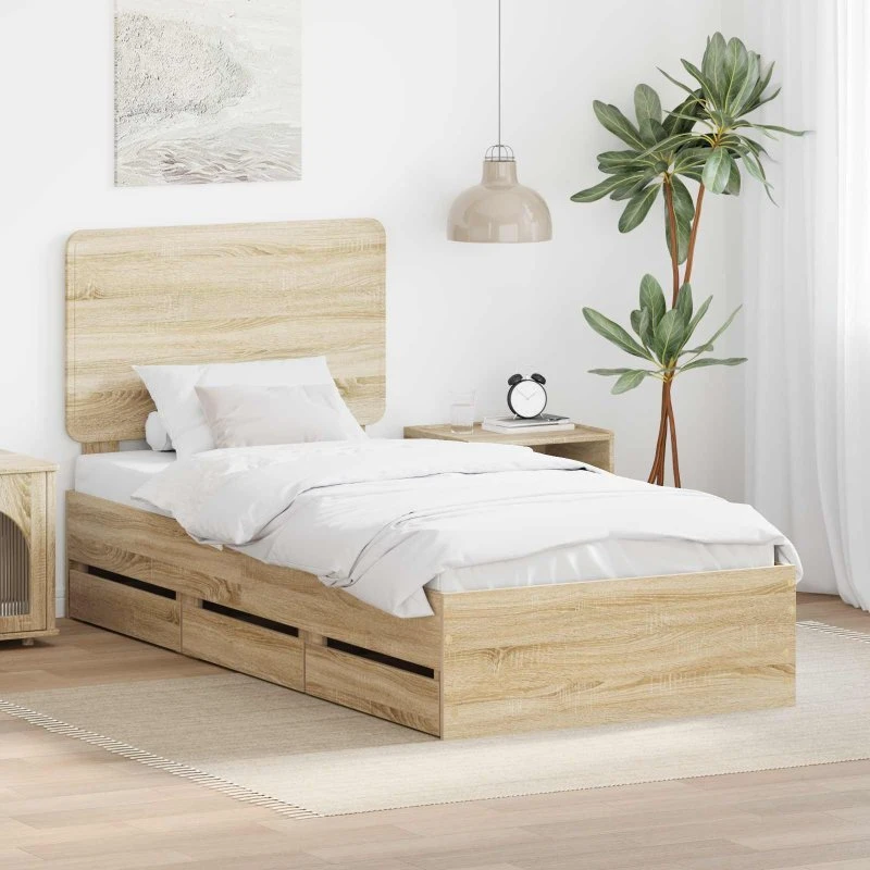 vidaXL Sengestel med skuffe 75 x 190 cm Sonoma eg Ingeniørtræ