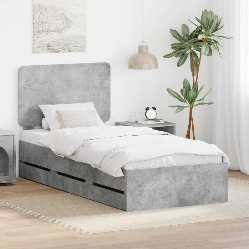 vidaXL Sengestel med skuffe 75 x 190 cm Beton Grå Ingeniørtræ