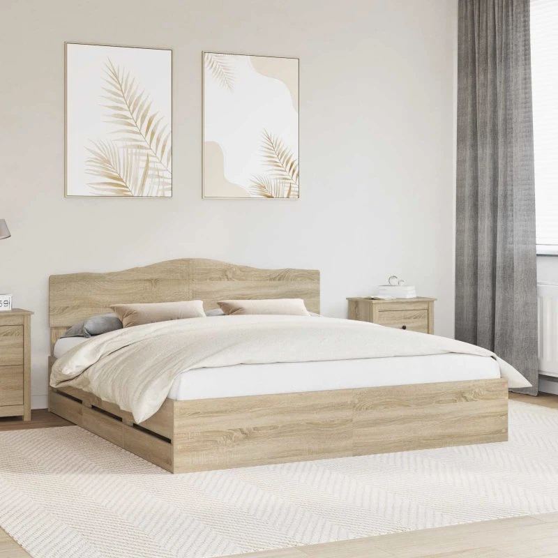 vidaXL Sengestel med skuffe 200x200 cm Sonoma eg Ingeniørtræ