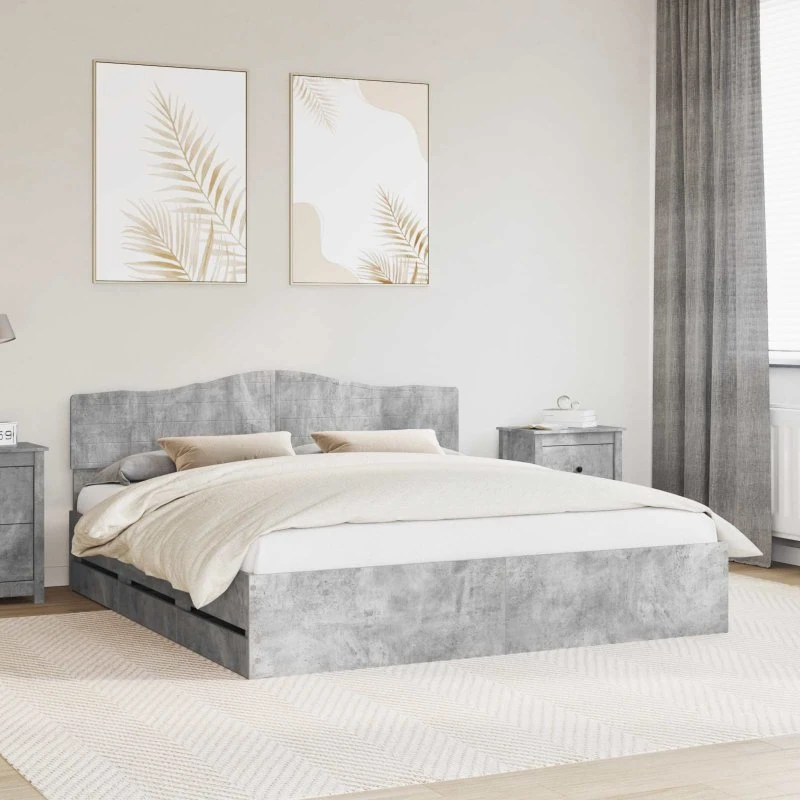 vidaXL Sengestel med skuffe 180 x 200 cm Beton Grå Ingeniørtræ