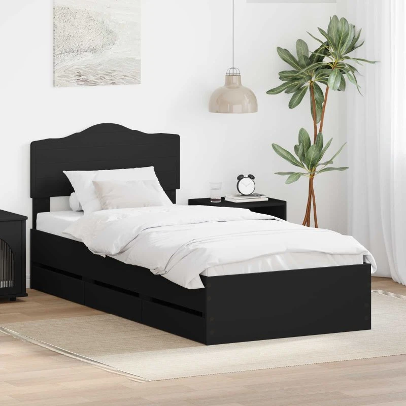 vidaXL Sengestel med skuffe 90 x 190 cm Sort Ingeniørtræ