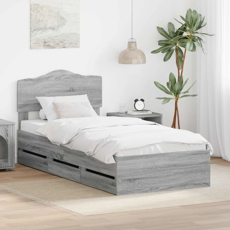 vidaXL Sengestel med skuffe Grå Sonoma 90 x 190 cm Ingeniørtræ