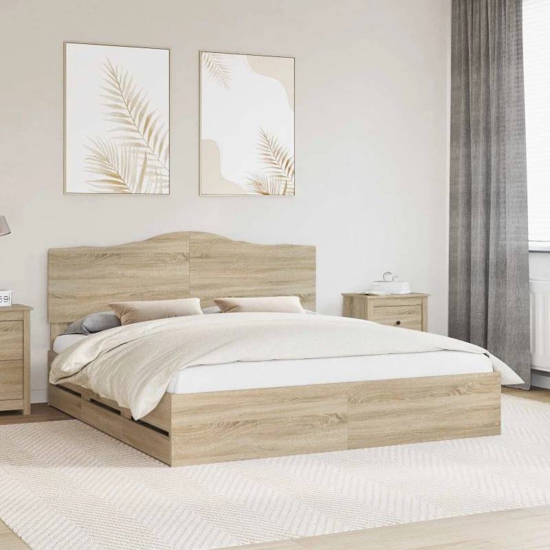 vidaXL Sengestel med Skuffe Sonoma Eg 200x200 cm Ingeniørtræ