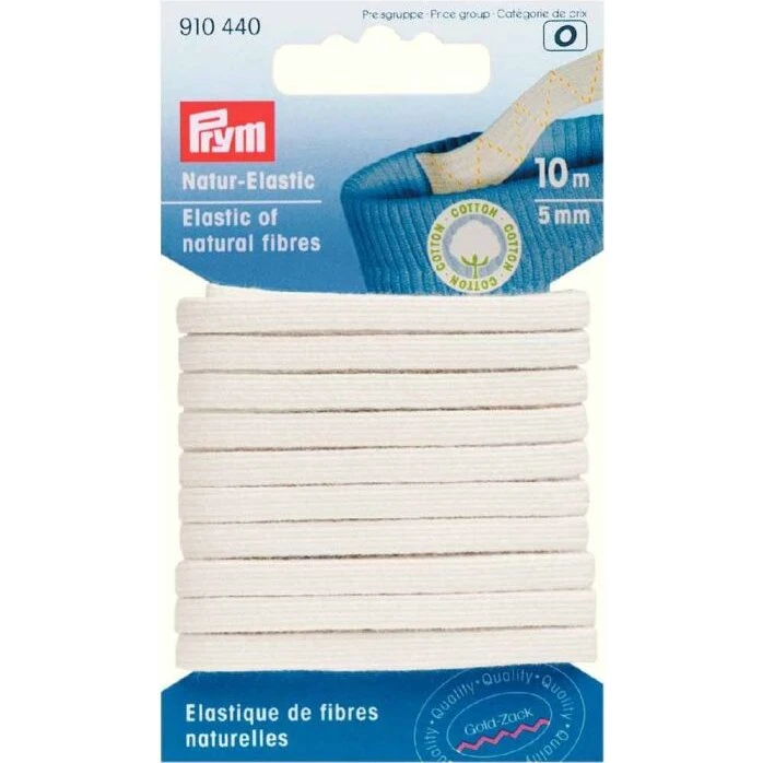 Prym Natural Fibre-elastik 5 mm x 10 m, naturhvid