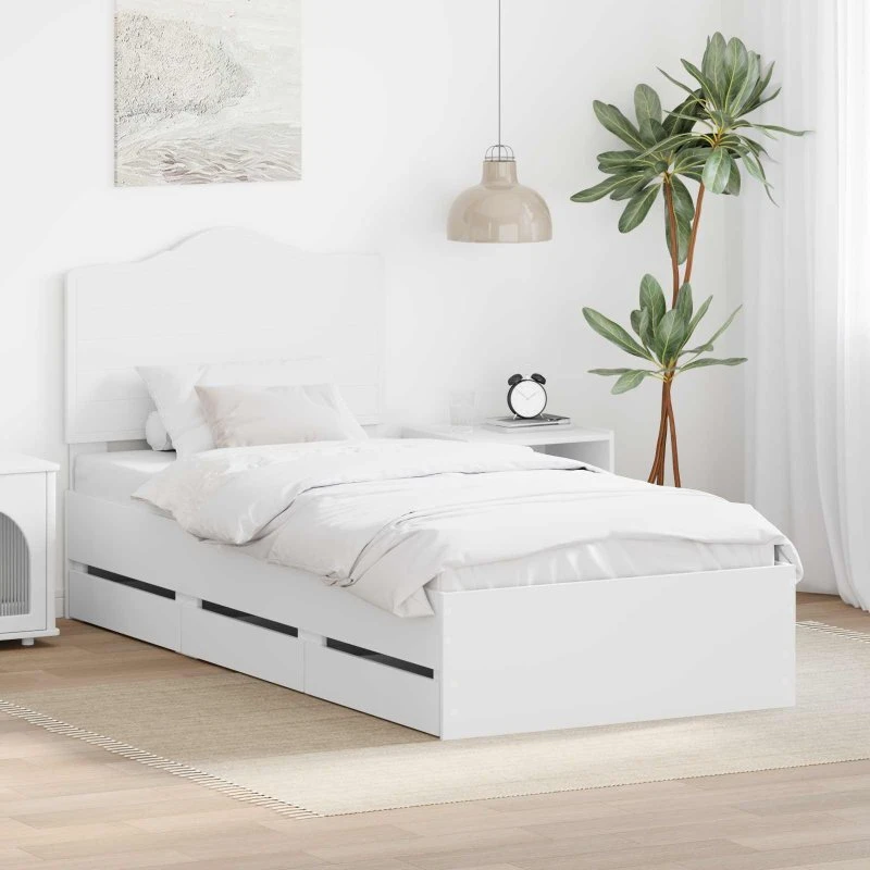 vidaXL Sengestel med Skuffe Hvid 90 x 200 cm Ingeniørtræ