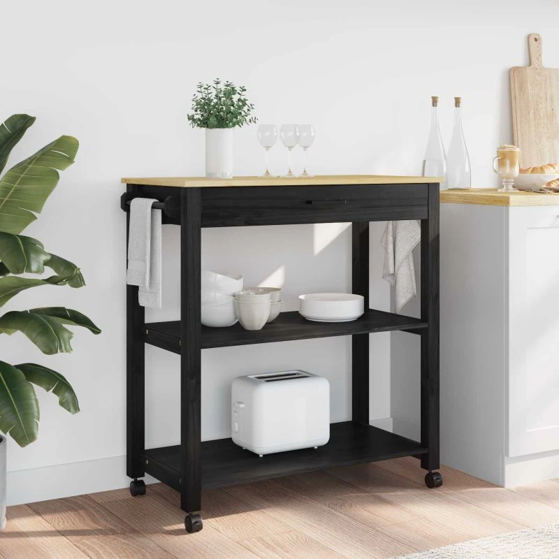 vidaXL Køkkenvogn MONZA Sort 84 x 40 x 88,5 cm Fyrretræ