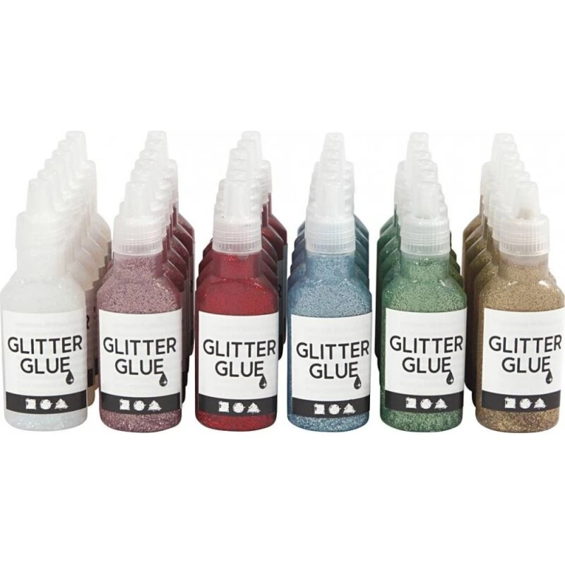 Glitterlim 36 x 25 ml – 6 farver, præcis tegnespids