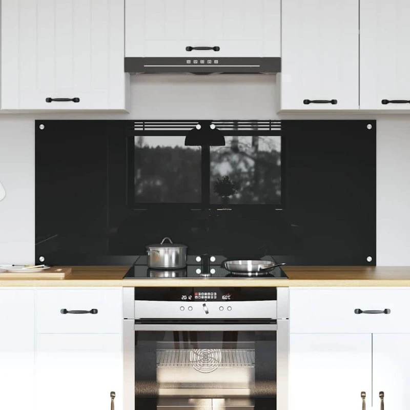 vidaXL Køkkenbacksplash 2 pcs, Sort, 70 x 60 cm, hærdet glas