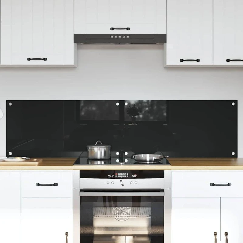 vidaXL Køkkenbacksplash 2 stk, Sort, 80 x 40 cm, hærdet glas