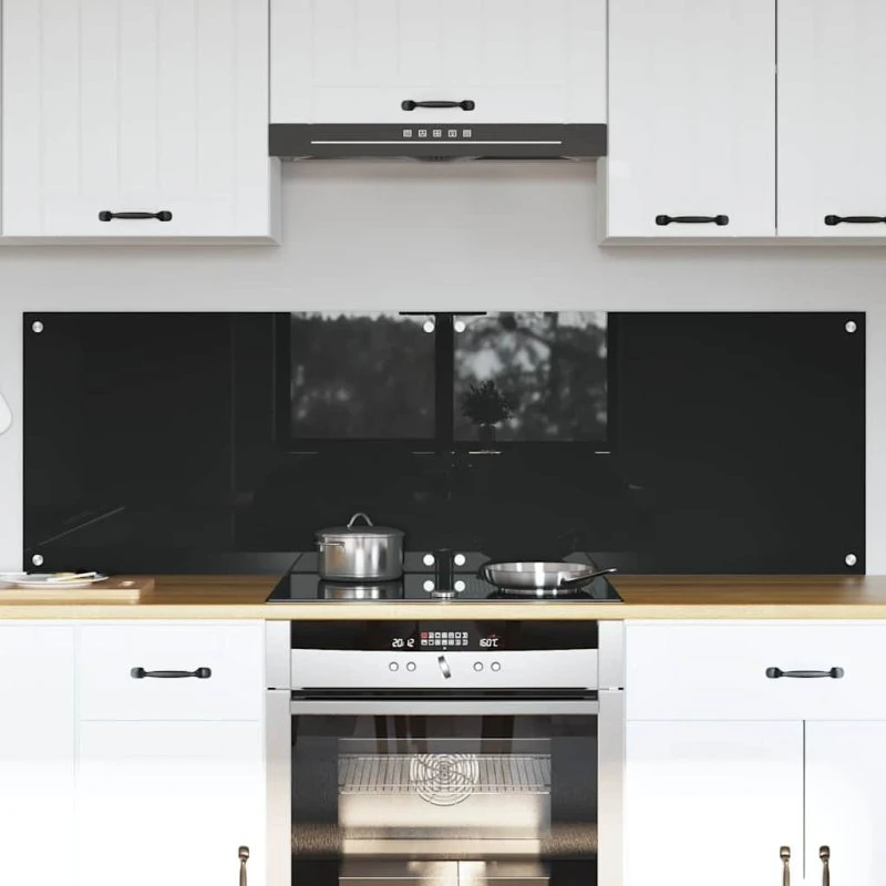 vidaXL Køkkenbacksplash 2 pcs Sort 80 x 50 cm hærdet glas