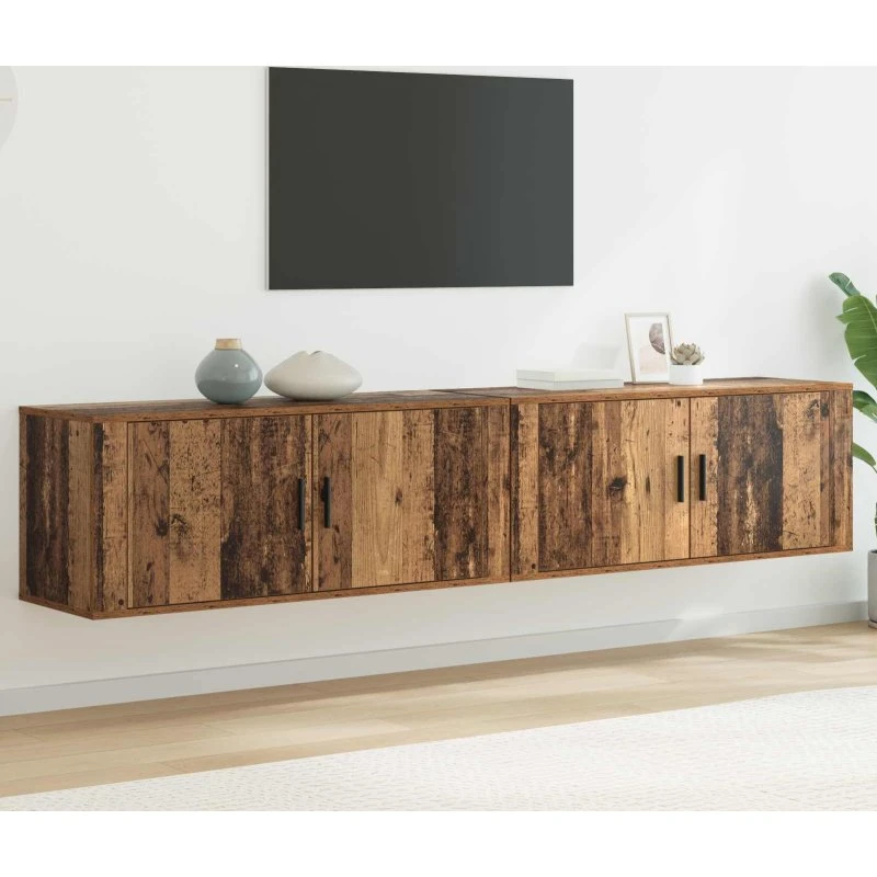 vidaXL Væghængt TV-skab 2 stk Gammelt træ 100 x 34,5 x 40 cm