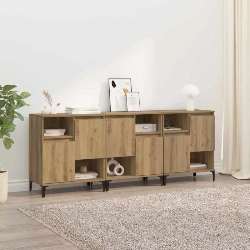 vidaXL Sideboard 3 stk Artisan Egetræ 60 x 35 x 70 cm Sort
